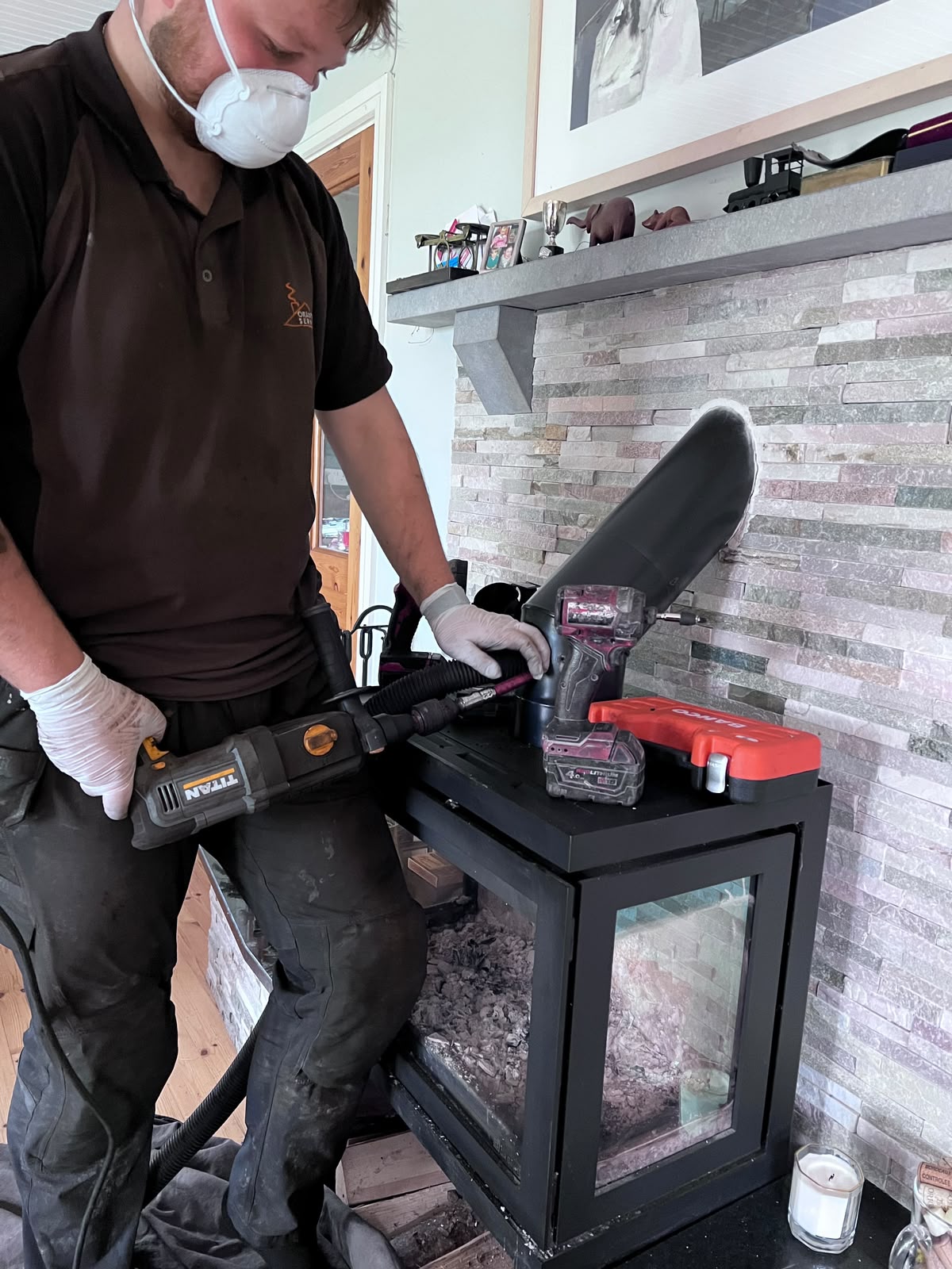 Chimney being professionally swept