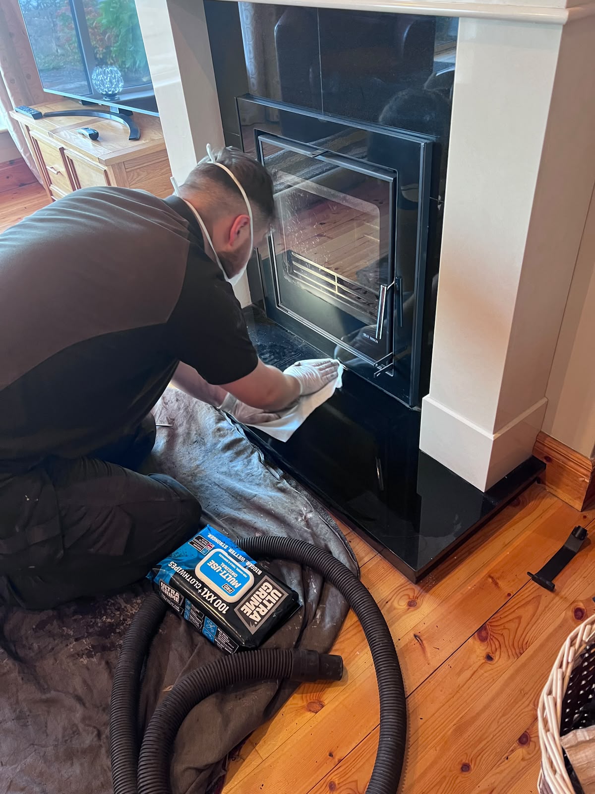 Cleaned fireplace after a chimney sweep